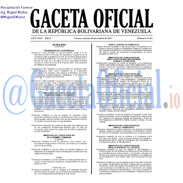 Gaceta Oficial 41261 del 20 octubre 2017