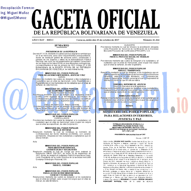 Gaceta Oficial 41264 del 25 octubre 2017