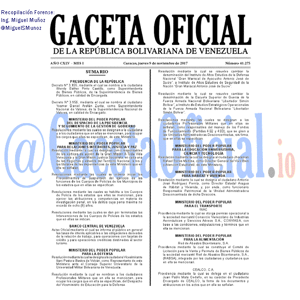 Gaceta Oficial 41275 del 9 noviembre 2017