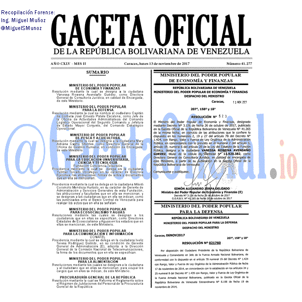 Gaceta Oficial 41277 del 13 noviembre 2017