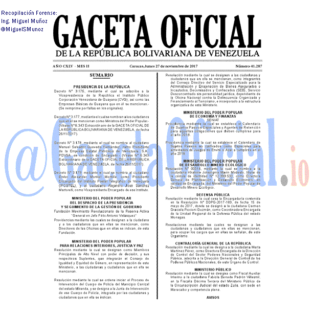 Gaceta Oficial 41287 del 27 noviembre 2017
