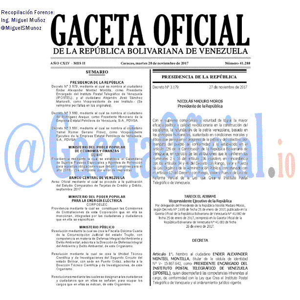 Gaceta Oficial 41288 del 28 noviembre 2017