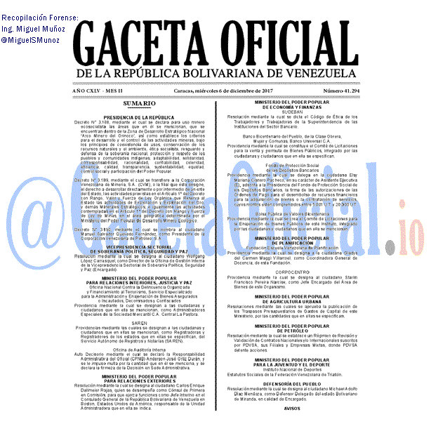 Gaceta Oficial 41294 del 6 diciembre 2017