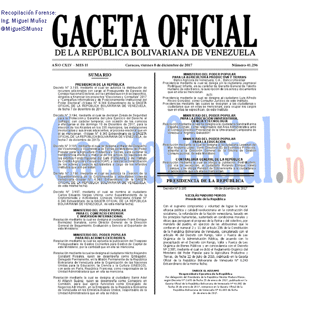 Gaceta Oficial 41296 del 8 diciembre 2017