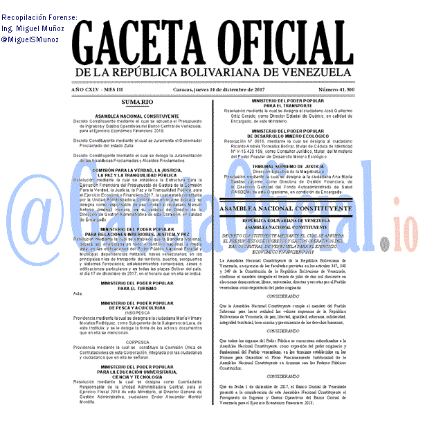 Gaceta Oficial 41300 del 14 diciembre 2017