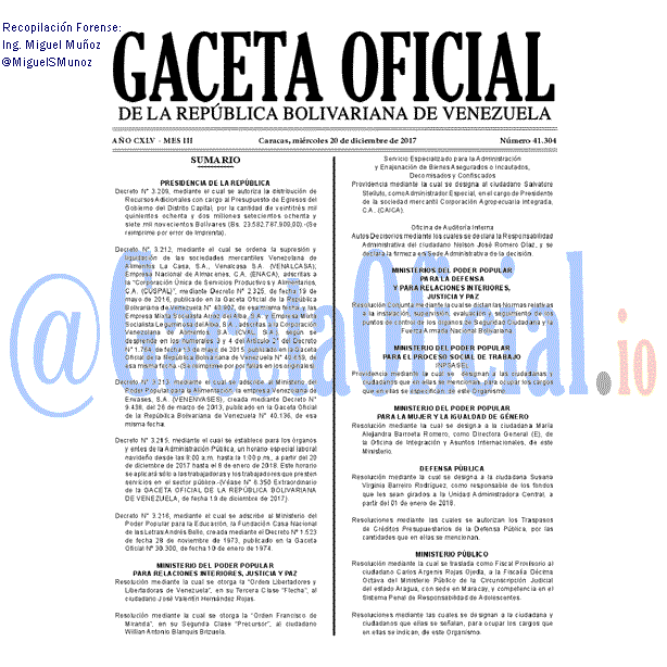 Gaceta Oficial 41304 del 20 diciembre 2017