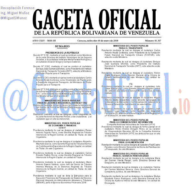 Gaceta Oficial 41317 del 10 enero 2018 Gaceta Oficial 41317 del 10 enero 2018
