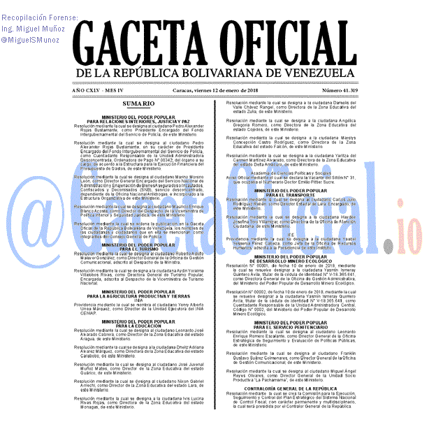 Gaceta Oficial 41319 del 12 enero 2018 Gaceta Oficial 41319 del 12 enero 2018
