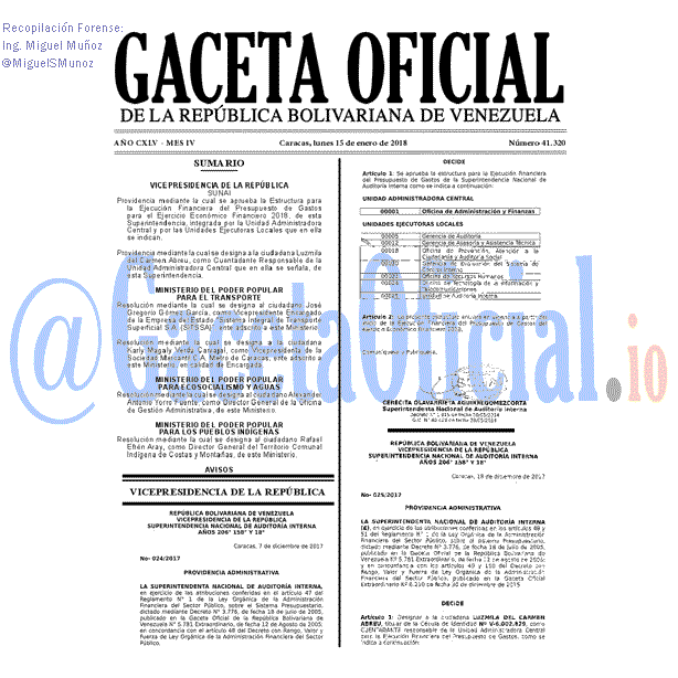 Gaceta Oficial 41320 del 15 enero 2018