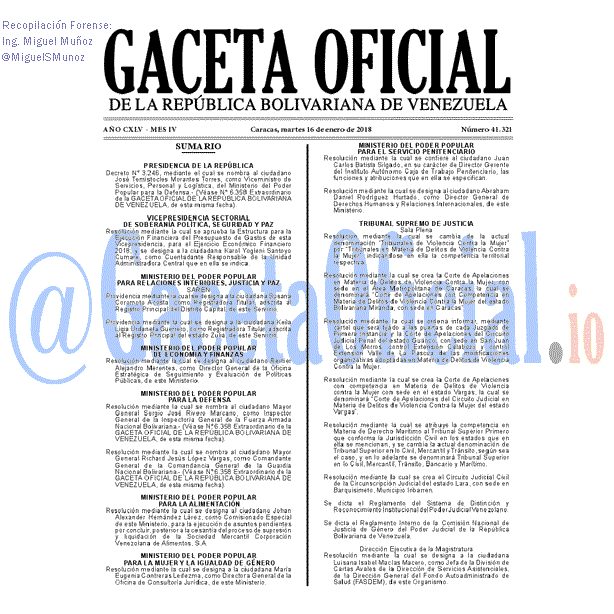 Gaceta Oficial 41321 del 16 enero 2018