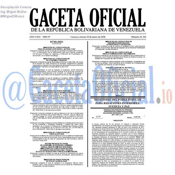 Gaceta Oficial 41324 del 19 enero 2018 Gaceta Oficial 41324 del 19 enero 2018