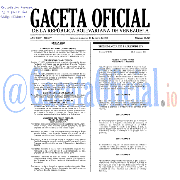 Gaceta Oficial 41327 del 24 enero 2018 Gaceta Oficial 41327 del 24 enero 2018