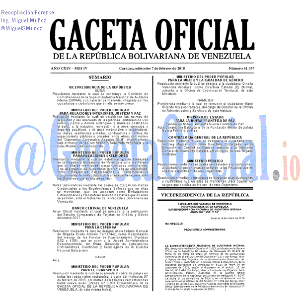 Gaceta Oficial 41337 del 7 Febrero 2018