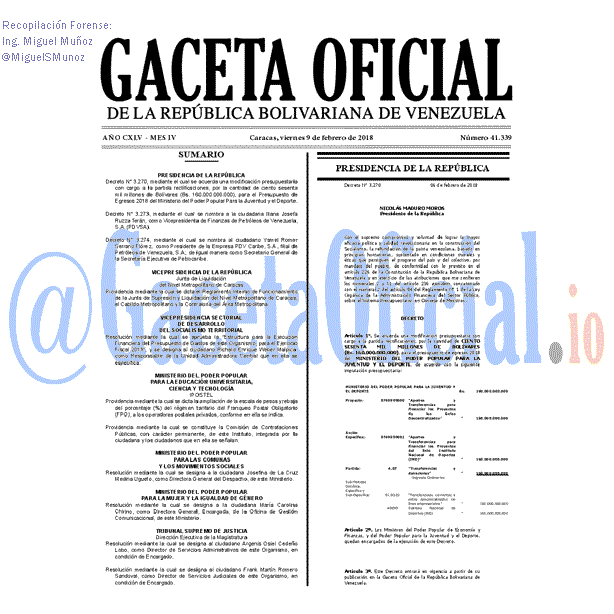 Gaceta Oficial 41339 del 9 Febrero 2018 Gaceta Oficial 41339 del 9 Febrero 2018