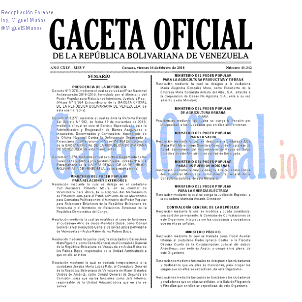 Gaceta Oficial 41342 del 16 Febrero 2018 Gaceta Oficial 41342 del 16 Febrero 2018