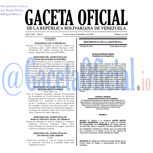 Gaceta Oficial 41343 del 19 Febrero 2018 Gaceta Oficial 41343 del 19 Febrero 2018