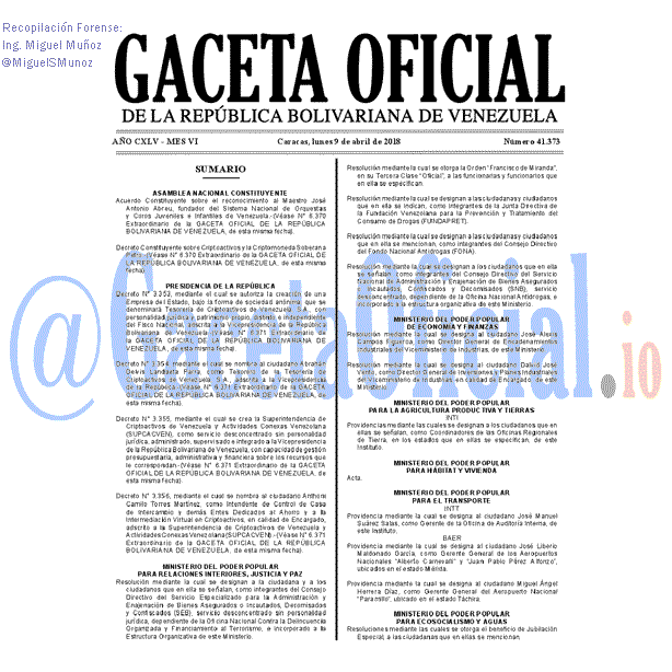 Gaceta Oficial 41373 del 9 abril 2018