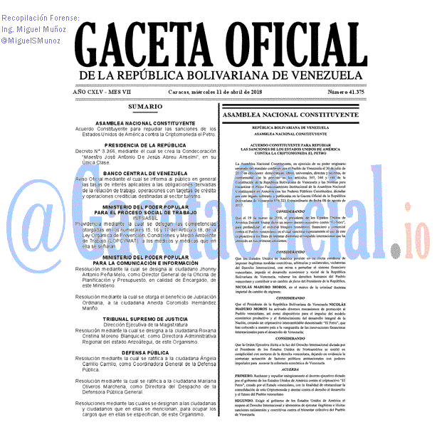 Gaceta Oficial 41375 del 11 abril 2018 Gaceta Oficial 41375 del 11 abril 2018