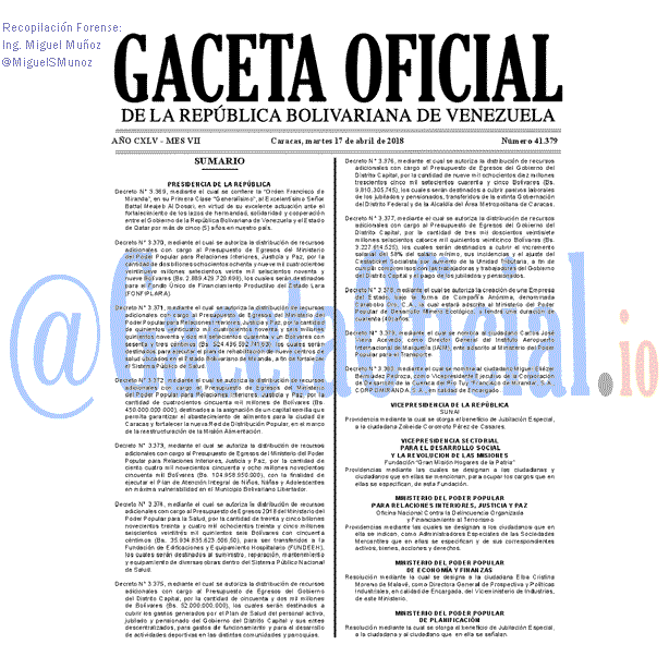 Gaceta Oficial 41379 del 17 abril 2018