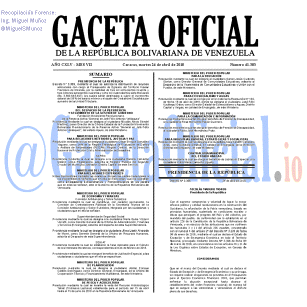 Gaceta Oficial 41383 del 24 abril 2018