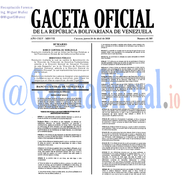 Gaceta Oficial 41385 del 26 abril 2018