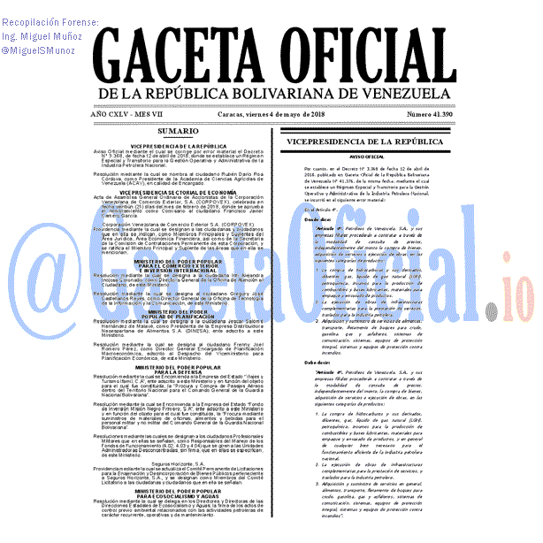 Gaceta Oficial 41390 del 4 mayo 2018