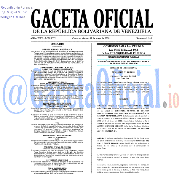 Gaceta Oficial 41395 del 11 mayo 2018