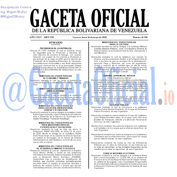 Gaceta Oficial 41396 del 14 mayo 2018