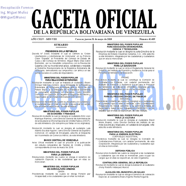 Gaceta Oficial 41409 del 31 mayo 2018