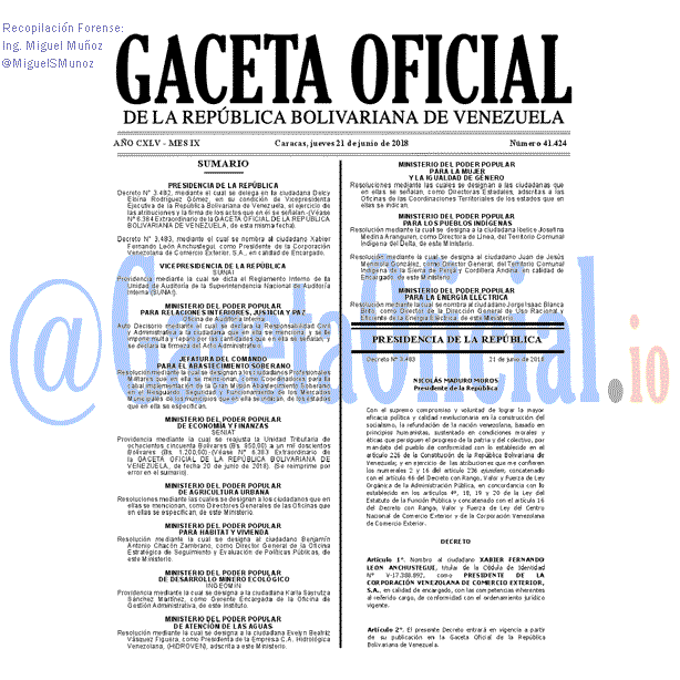 Gaceta Oficial 41424 del 21 junio 2018