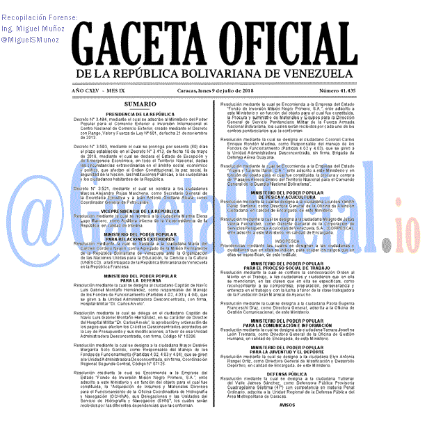 Gaceta Oficial 41435 del 9 julio 2018