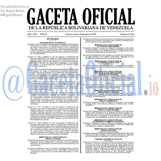 Gaceta Oficial 41436 del 19 julio 2018