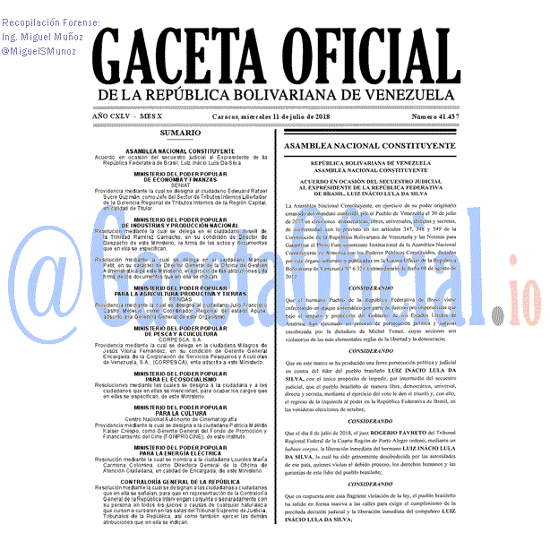 Gaceta Oficial 41437 del 11 julio 2018