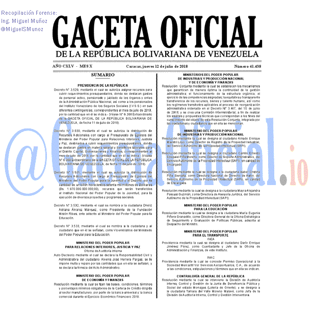 Gaceta Oficial 41438 del 12 julio 2018