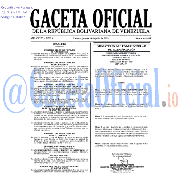 Gaceta Oficial 41443 del 19 julio 2018