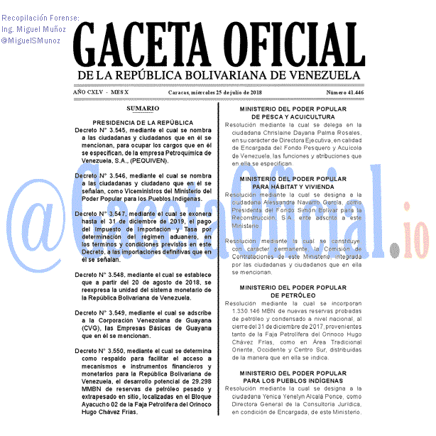 Gaceta Oficial 41446 del 25 julio 2018