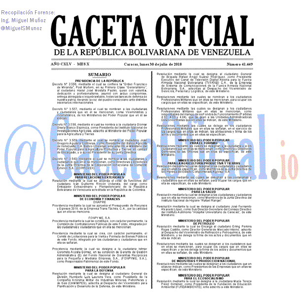 Gaceta Oficial 41449 del 30 julio 2018