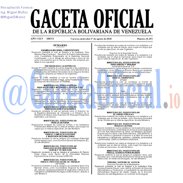 Gaceta Oficial 41451 del 1 Agosto 2018