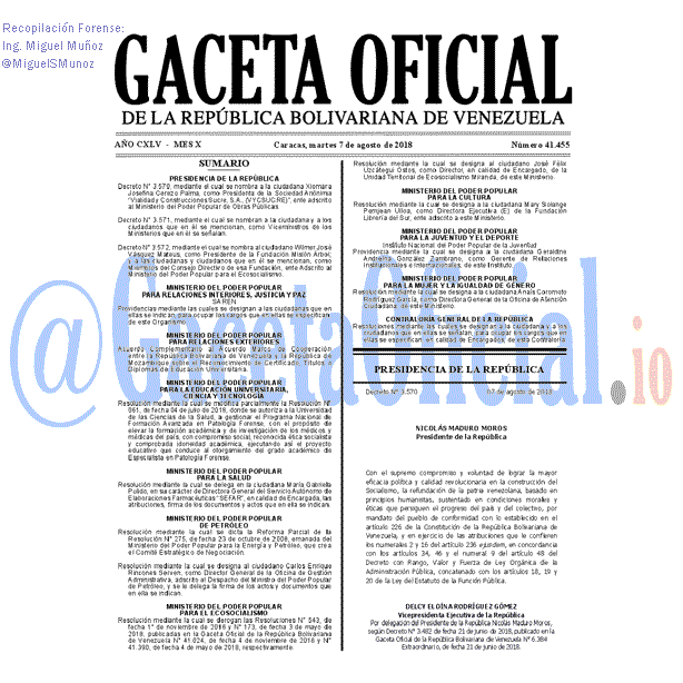 Gaceta Oficial 41455 del 7 Agosto 2018