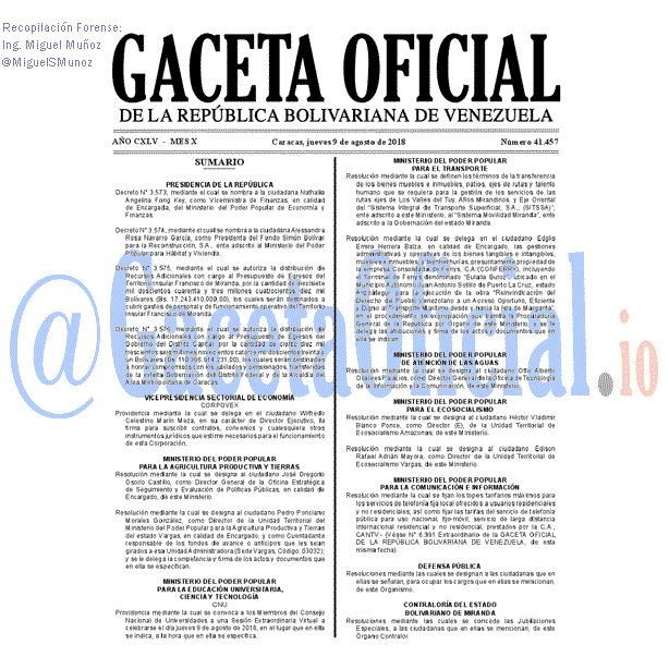 Gaceta Oficial 41457 del 9 Agosto 2018