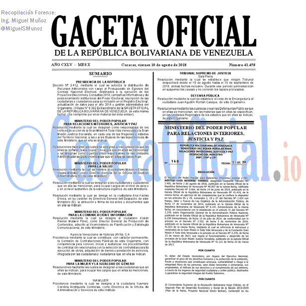 Gaceta Oficial 41458 del 10 Agosto 2018