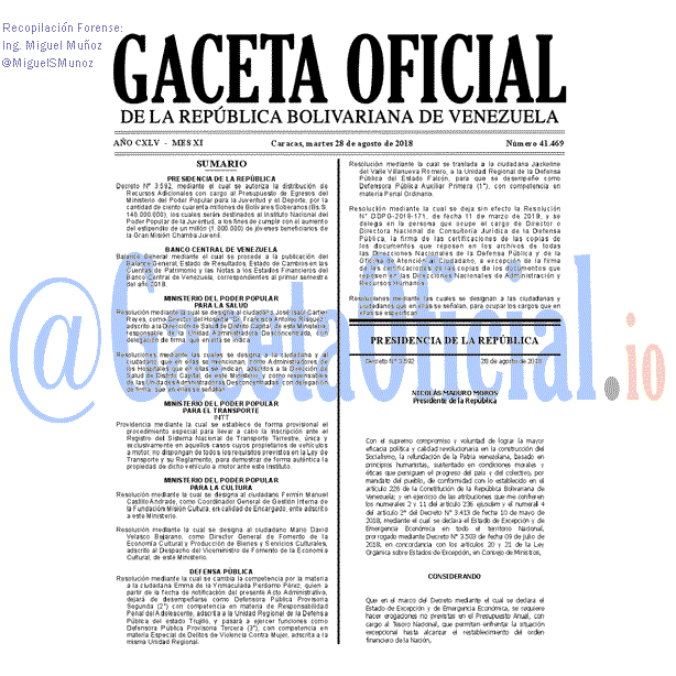 Gaceta Oficial 41469 del 28 Agosto 2018