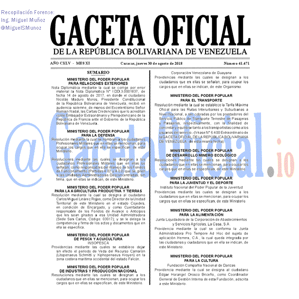 Gaceta Oficial 41471 del 30 Agosto 2018