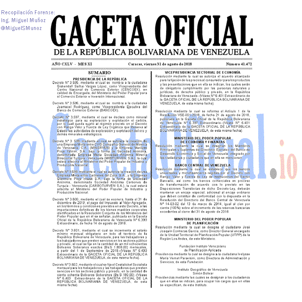 Gaceta Oficial 41472 del 31 Agosto 2018