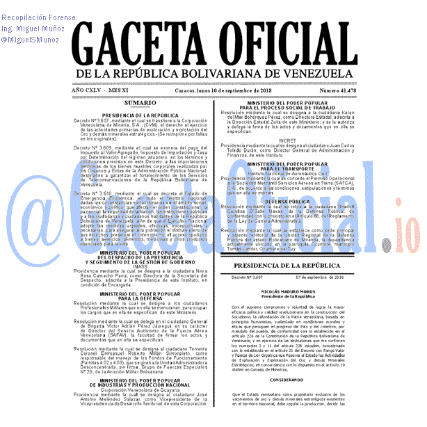 Gaceta Oficial 41478 del 10 Septiembre 2018