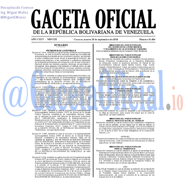 Gaceta Oficial 41484 del 18 Septiembre 2018