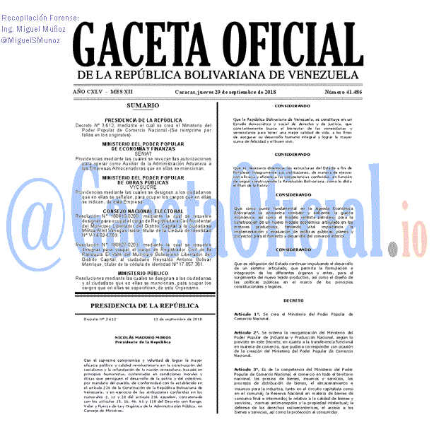 Gaceta Oficial 41486 del 20 Septiembre 2018