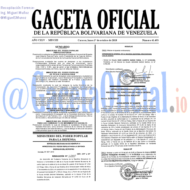 Gaceta Oficial 41493 del 1 Octubre 2018