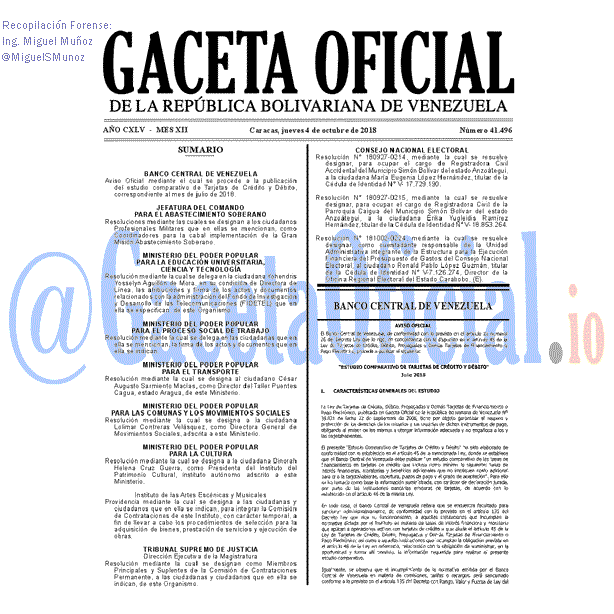 Gaceta Oficial 41496 del 4 Octubre 2018