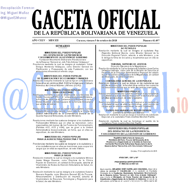 Gaceta Oficial 41497 del 5 Octubre 2018